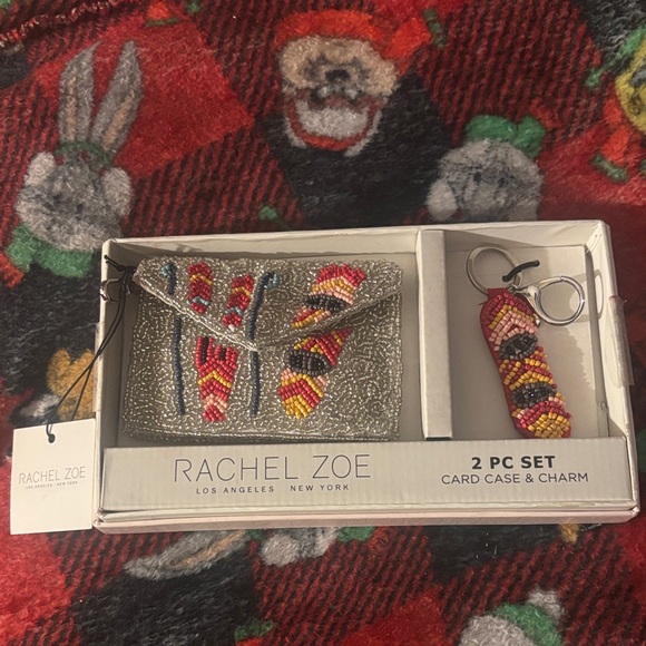Rachel Zoe Accessories - Rachel Zoe Gold Beaded Card Case & Beaded Charm with Red and Yellow Accents